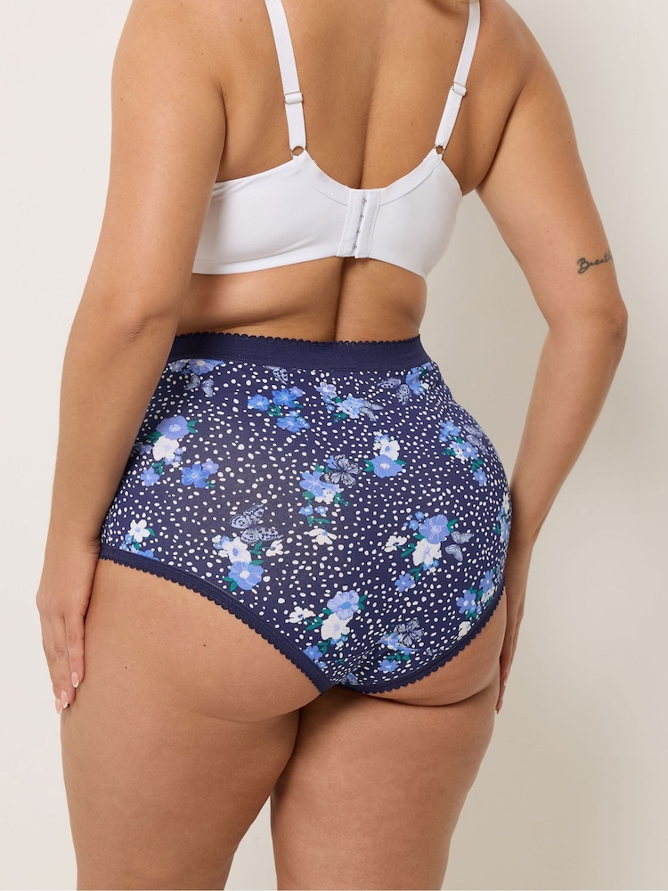 Yours Curve Blue Butterfly Floral Print 5 Pack Full Briefs - Image 2 of 5
