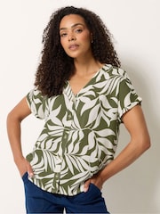 M&Co Green Leaf Print Short Sleeve Button Blouse - Image 1 of 5