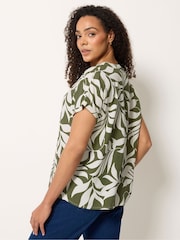 M&Co Green Leaf Print Short Sleeve Button Blouse - Image 2 of 5