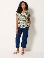 M&Co Green Leaf Print Short Sleeve Button Blouse - Image 3 of 5
