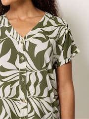 M&Co Green Leaf Print Short Sleeve Button Blouse - Image 4 of 5