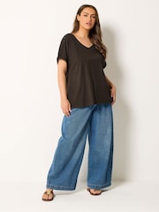 Yours Curve Brown Lattice Grown On Sleeve Top - Image 2 of 5