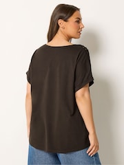 Yours Curve Brown Lattice Grown On Sleeve Top - Image 3 of 5