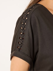 Yours Curve Brown Lattice Grown On Sleeve Top - Image 4 of 5