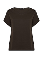 Yours Curve Brown Lattice Grown On Sleeve Top - Image 5 of 5