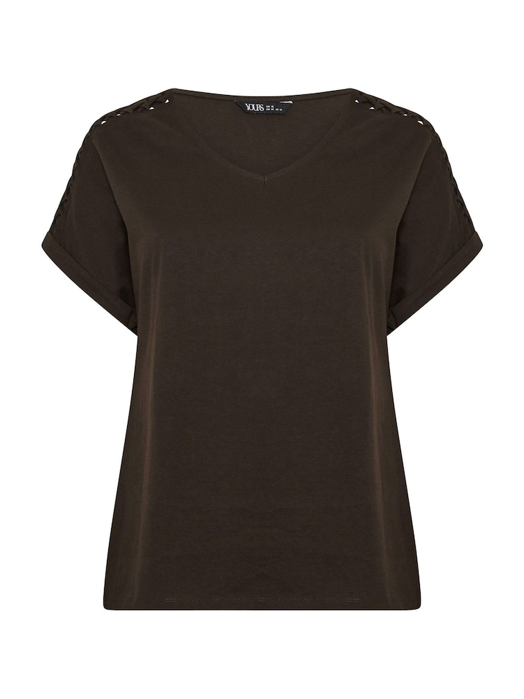 Yours Curve Brown Lattice Grown On Sleeve Top - Image 5 of 5