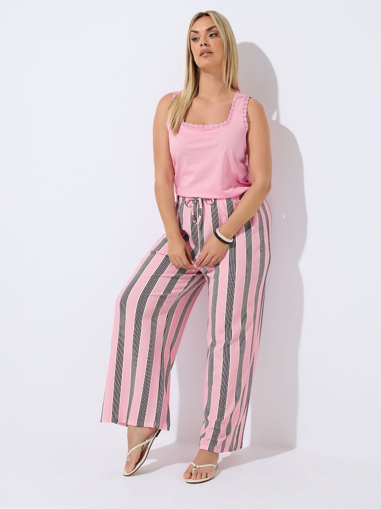 Yours Curve Pink Limited Stripe Mix Tie Trouser - Image 1 of 5 Yours Curve Pink Limited Stripe Mix Tie Trouser - Image 1 of 5