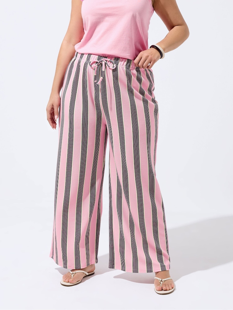 Yours Curve Pink Limited Stripe Mix Tie Trouser - Image 2 of 5 Yours Curve Pink Limited Stripe Mix Tie Trouser - Image 2 of 5