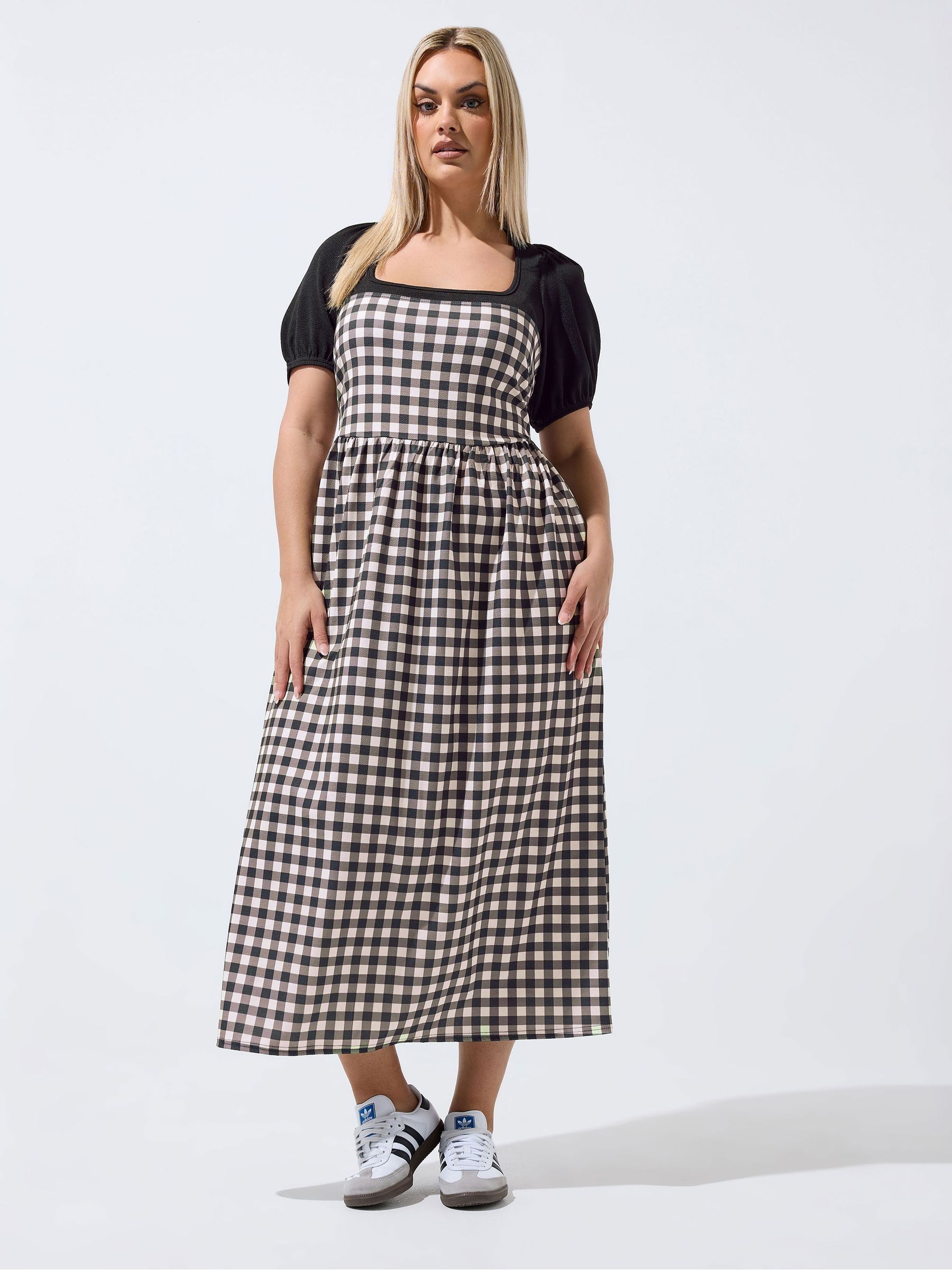 Yours Curve Women's Black Limited Gingham Contrast Dress