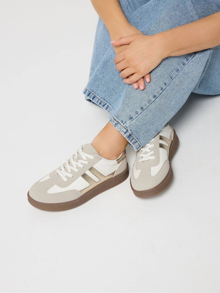 Yours Curve White E Wide Fit Side Stripe Lace Up Trainers - Image 1 of 1