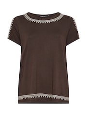 Yours Curve Brown Embroidered Detail T-Shirt - Image 5 of 5