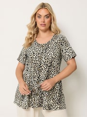 Yours Curve Brown Leopard Print Button Front Swing Top - Image 1 of 6