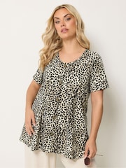 Yours Curve Brown Leopard Print Button Front Swing Top - Image 2 of 6