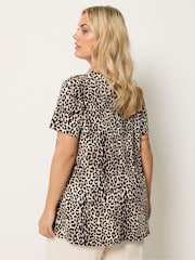 Yours Curve Brown Leopard Print Button Front Swing Top - Image 3 of 6