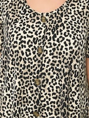 Yours Curve Brown Leopard Print Button Front Swing Top - Image 5 of 6
