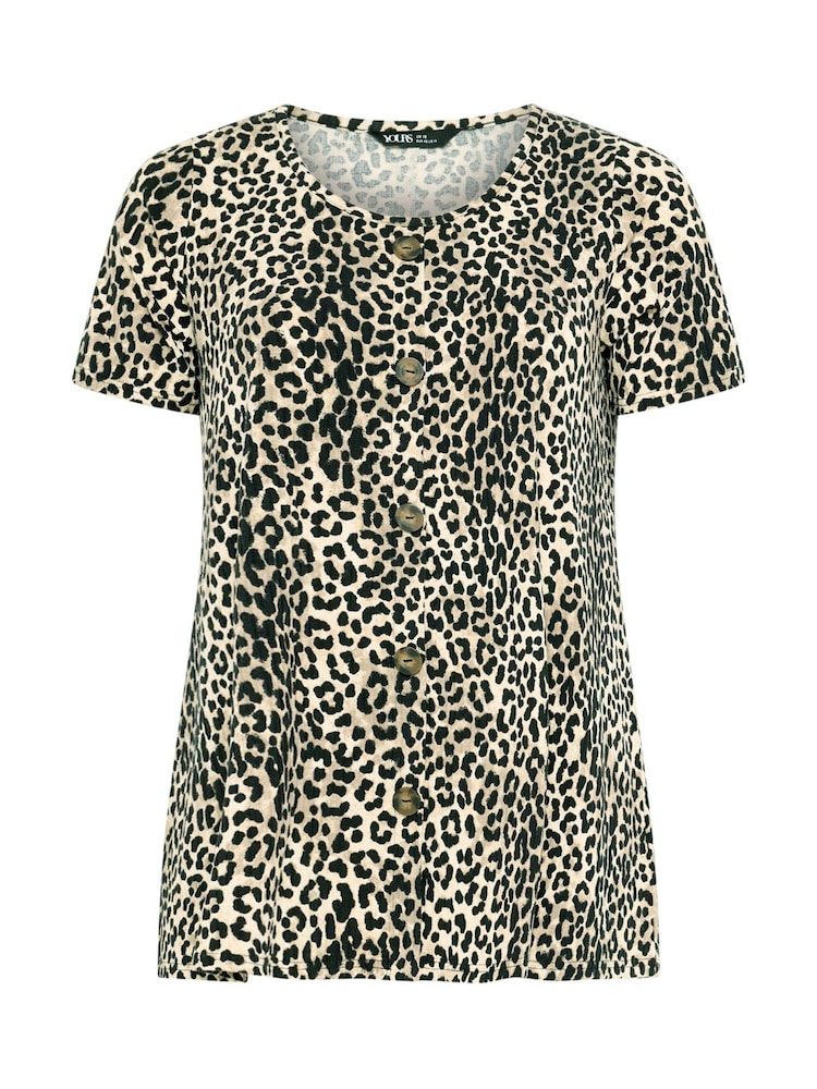 Yours Curve Brown Leopard Print Button Front Swing Top - Image 6 of 6