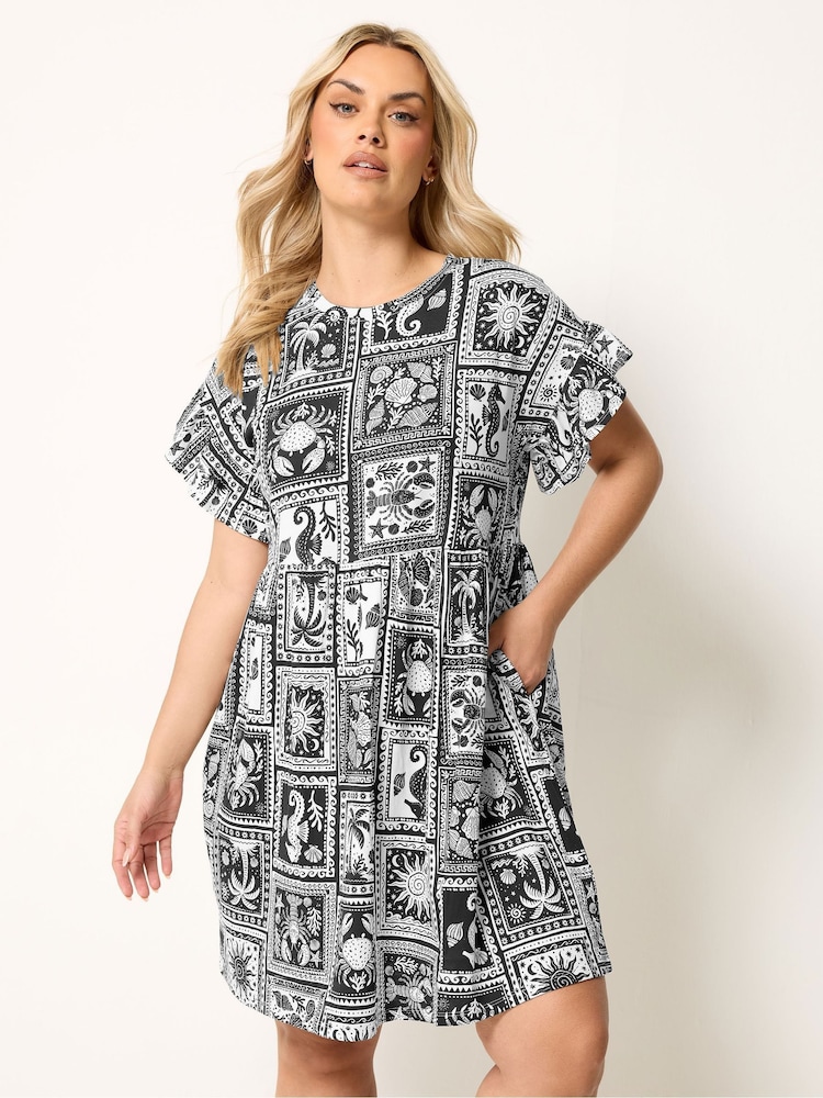 Negro - Vestido túnica con mangas con volantes de Yours Curve - Imagen 1 de 5