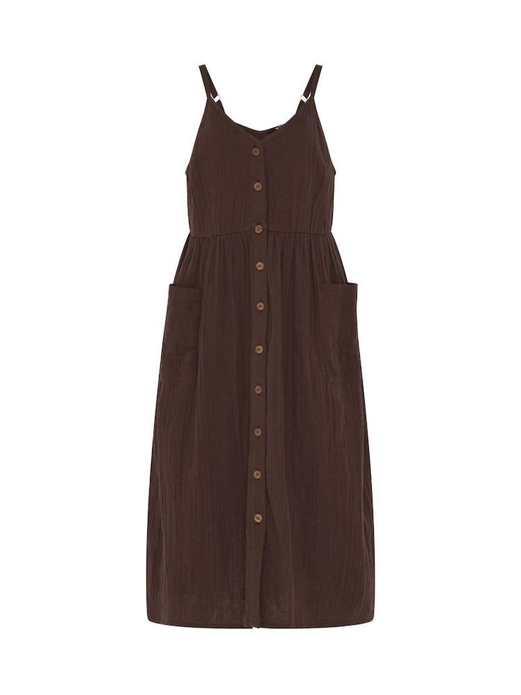 Yours Curve Brown Cheesecloth Pocket Sun Dress - Image 5 of 5 Yours Curve Brown Cheesecloth Pocket Sun Dress - Image 5 of 5