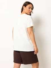 Yours Curve Cream Embroidered Daisy T-Shirt - Image 2 of 5