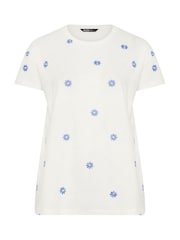 Yours Curve Cream Embroidered Daisy T-Shirt - Image 5 of 5
