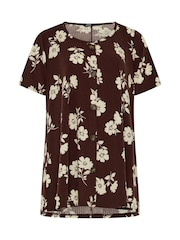 Yours Curve Brown All Over Print Button Front Swing Top - Image 5 of 5