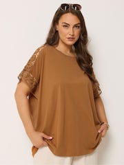 Yours Curve Orange Boxy Crochet T-Shirt - Image 1 of 5