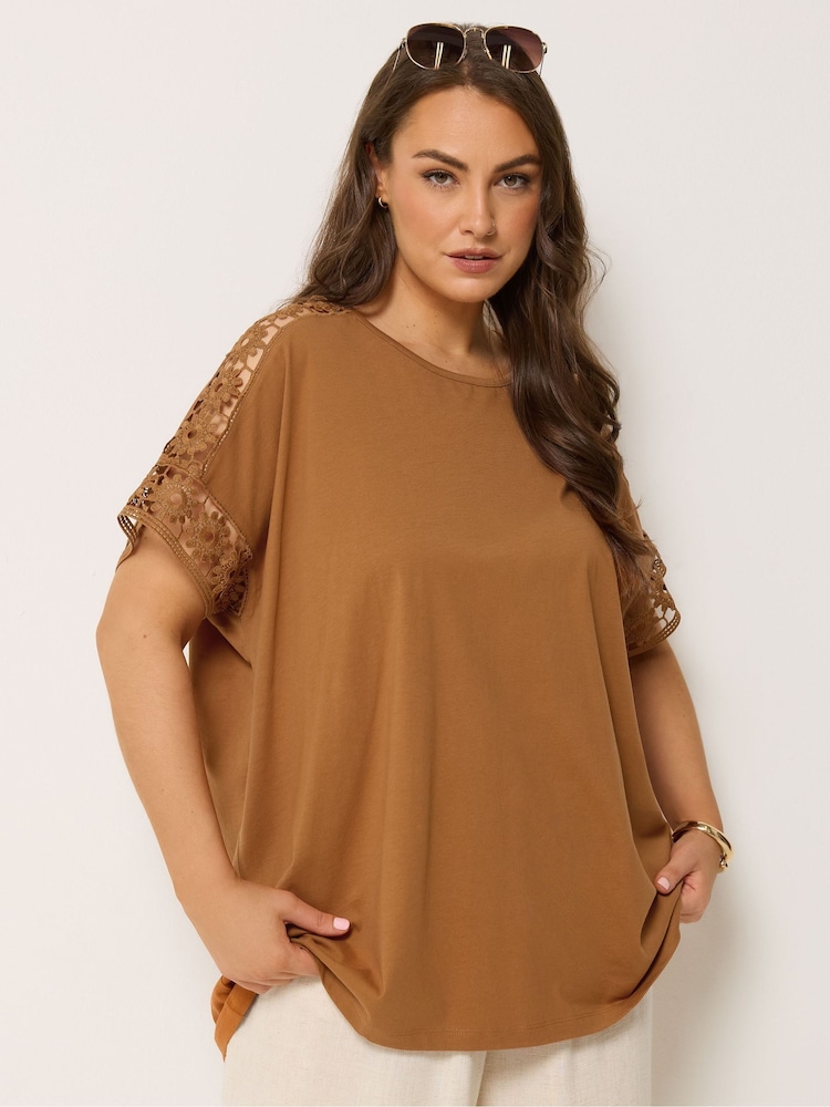 Yours Curve Orange Boxy Crochet T-Shirt - Image 1 of 5