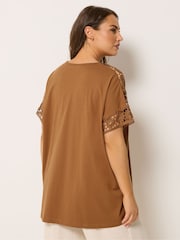 Yours Curve Orange Boxy Crochet T-Shirt - Image 2 of 5