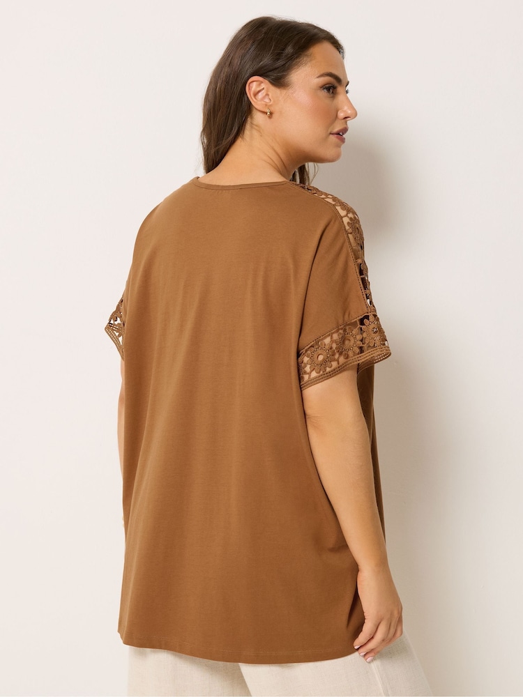 Yours Curve Orange Boxy Crochet T-Shirt - Image 2 of 5