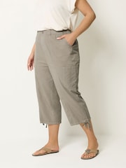 Yours Curve Brown Cropped Cargo Trousers - Image 1 of 5
