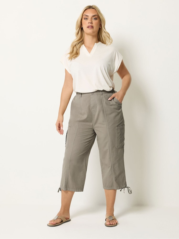 Yours Curve Brown Cropped Cargo Trousers - Image 2 of 5 Yours Curve Brown Cropped Cargo Trousers - Image 2 of 5