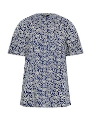 Long Tall Sally Blue Geometric Print Half Placket Blouse - Image 5 of 5