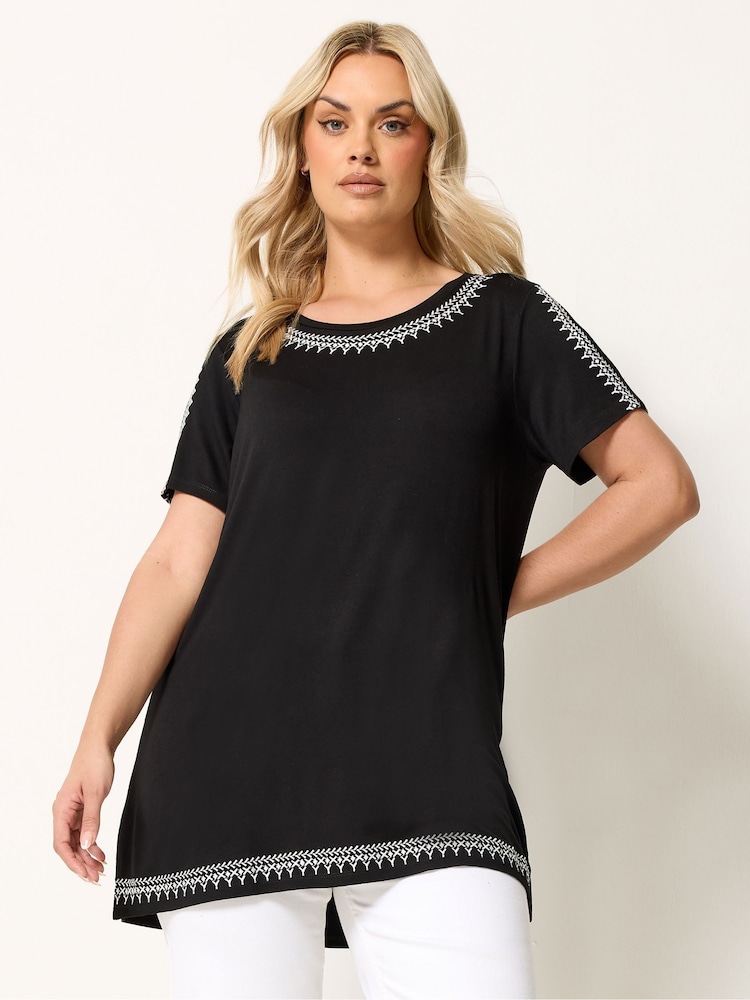Yours Curve Black Embroidered Cold Shoulder Top - Image 1 of 5 Yours Curve Black Embroidered Cold Shoulder Top - Image 1 of 5