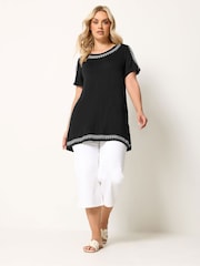 Yours Curve Black Embroidered Cold Shoulder Top - Image 2 of 5