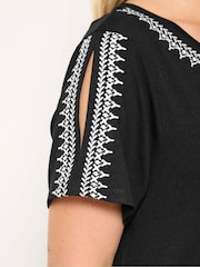 Yours Curve Black Embroidered Cold Shoulder Top - Image 4 of 5