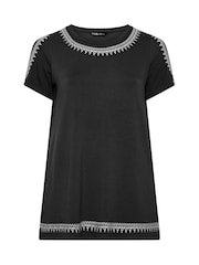 Yours Curve Black Embroidered Cold Shoulder Top - Image 5 of 5