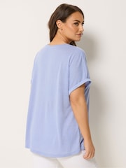 Yours Curve Blue Linen Look Grown On Sleeve T-Shirt - Image 3 of 4