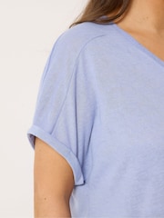 Yours Curve Blue Linen Look Grown On Sleeve T-Shirt - Image 4 of 4