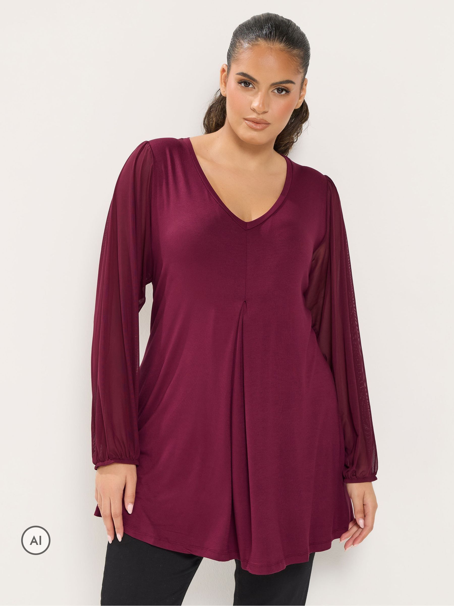 Yours Women's Burgundy Pleat Front Top In | : 30/32 - Image 2