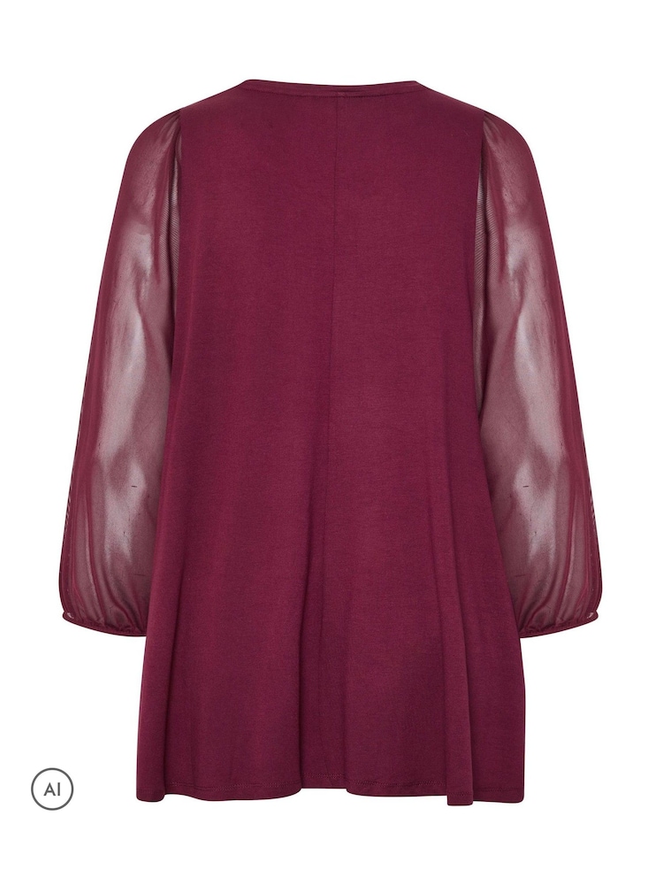 Yours Curve Pink Chiffon Sleeve Tunic - Image 6 of 6