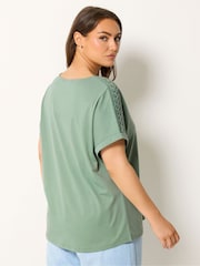 Yours Curve Green Lattice Grown On Sleeve Top - Image 3 of 5