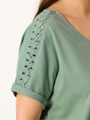 Yours Curve Green Lattice Grown On Sleeve Top - Image 4 of 5