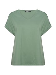 Yours Curve Green Lattice Grown On Sleeve Top - Image 5 of 5