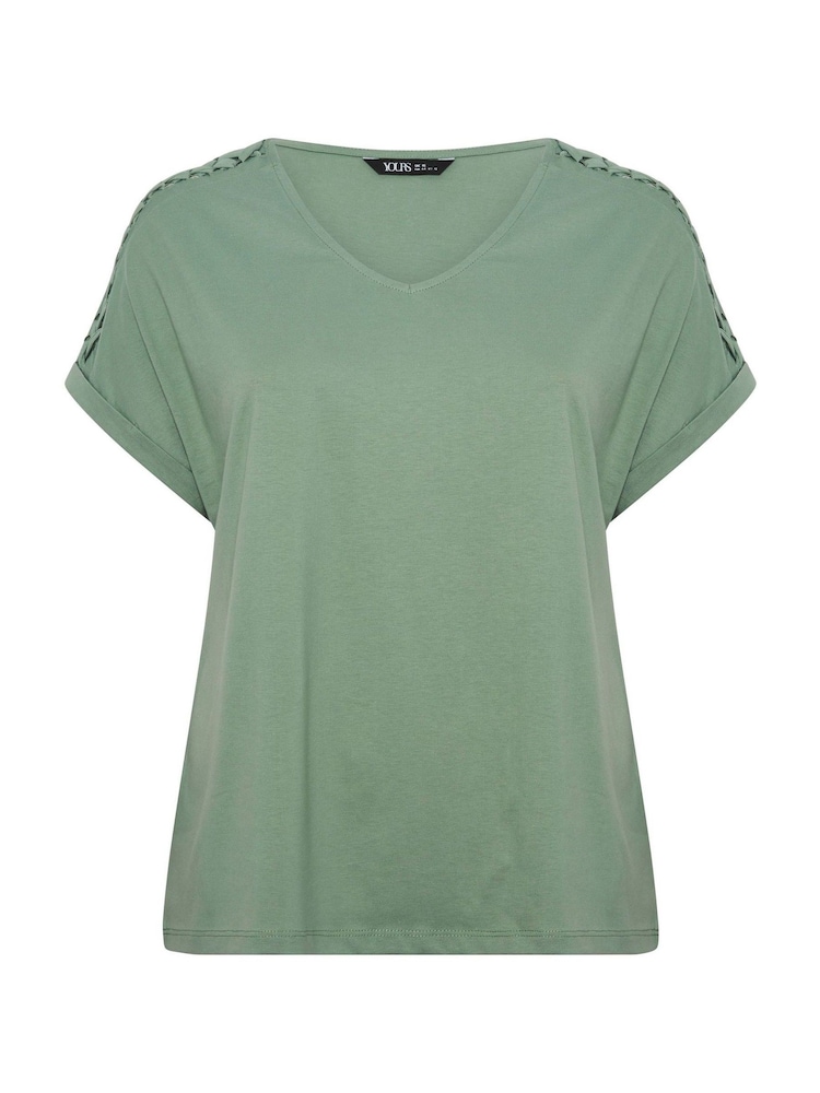 Yours Curve Green Lattice Grown On Sleeve Top - Image 5 of 5