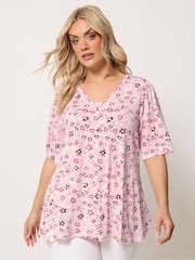 Yours Curve Pink Ditsy Pleated Swing Top - Image 1 of 5