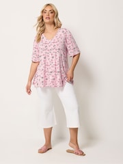 Yours Curve Pink Ditsy Pleated Swing Top - Image 2 of 5