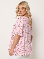 Yours Curve Pink Ditsy Pleated Swing Top - Image 3 of 5