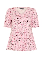 Yours Curve Pink Ditsy Pleated Swing Top - Image 5 of 5