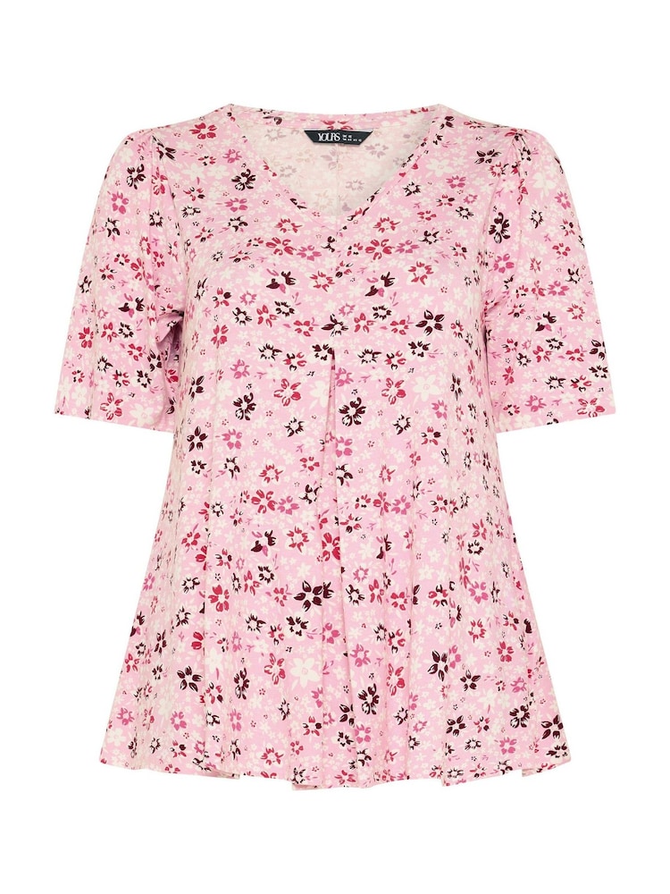 Yours Curve Pink Ditsy Pleated Swing Top - Image 5 of 5