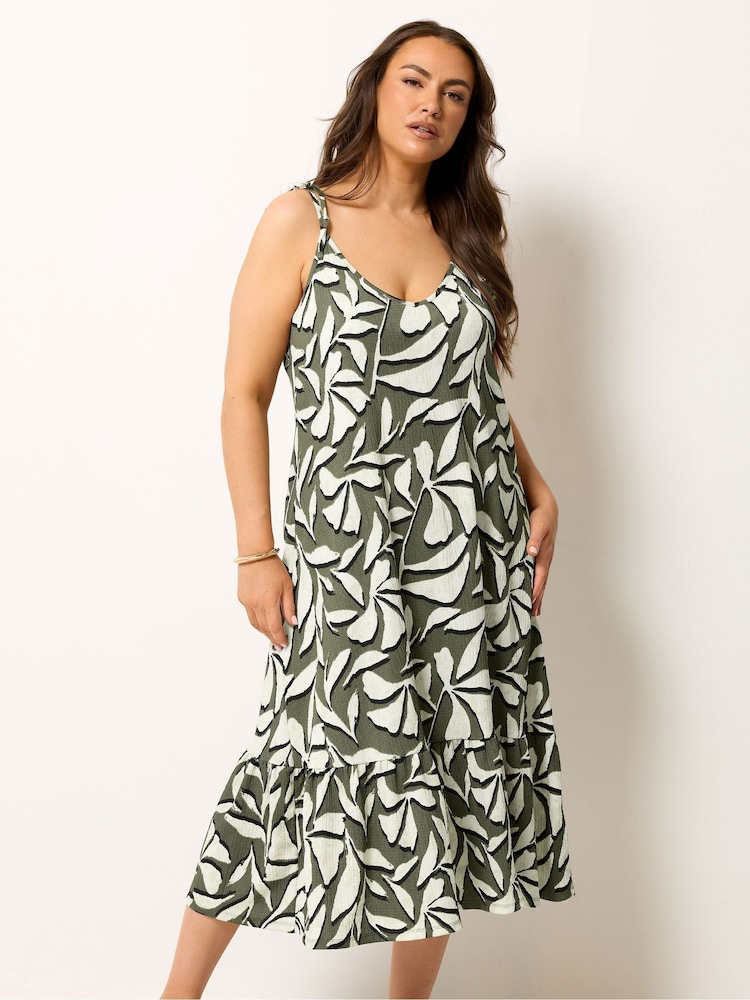 Yours Curve White Leaf Tiered Sundress - Image 1 of 5 Yours Curve White Leaf Tiered Sundress - Image 1 of 5